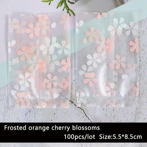 100pcs/lot Cookies Bag Handmade Transparent Falling Orange White Flower Homemade Baking Biscuit Party Supplies Candy Gift Bag