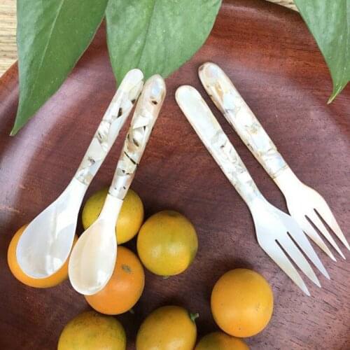 2/3pcs Sea Shell Spoon Floral Coffee Sorbetes Cake Home Seashell Fork Flower Pear Wood Stitching Caviar Sauce Kitchen Accessorie