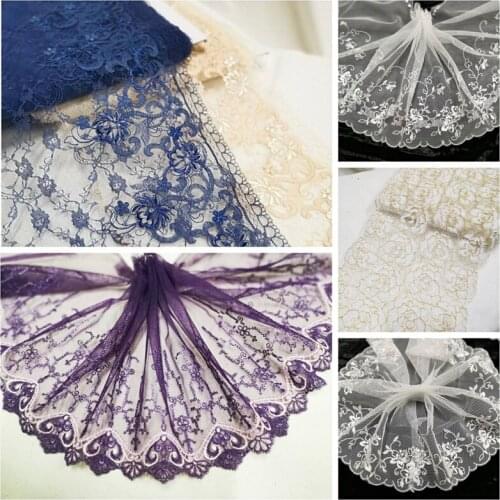 2Meters Off White Navy Flower Edge Embroidered Mesh Garment Lace Trims Trimmings DIY Sewing Accessories for Sofa Curtains
