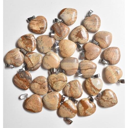 2020 fashion high quality natural Picture stone heart pendants for women and men jewelry 20mm 50pcs/lot Wholesale free shipping