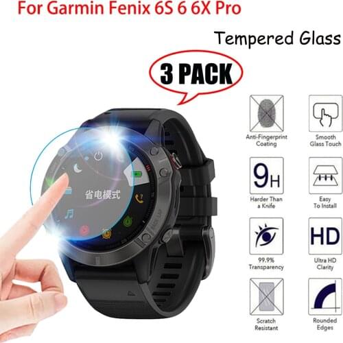 3pcs/lot Tempered Glass Clear Protective Film For Garmin Fenix 6 6s 6x Pro Sloar Fenix6 Watch Screen Protector Cover Protection