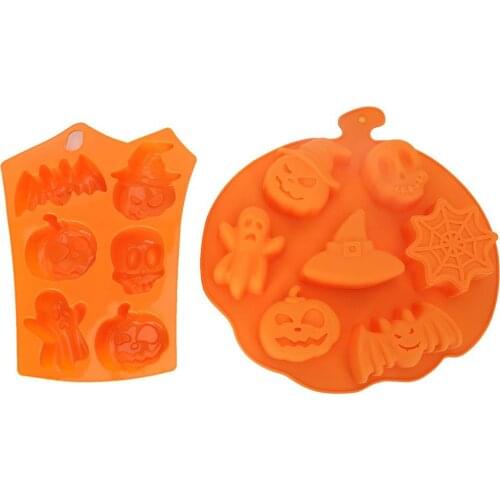 3D Halloween Silicone Mold Pumpkin Ghost Broom Frog Witch Bat Theme Cookie Fondant Cupcake Candy Chocolate Cake Decorating Tools