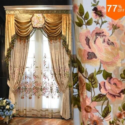 Apricot basket of flowers pink peach powder room curtains Embroidery Curtain living rooms bedroom the curtain for dressing room