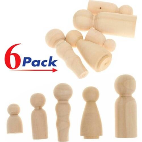 Free ship 6 packs 30x Wooden Peg dolls Family Set Wood Art Craft DIY Toys Material Kits for Children Adult Pressure release