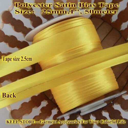 Free shipping--Polyester Satin Bias Tape size: 25mm ,width 1" color yellow DIY handmade, folding bias tape ,sewing material item