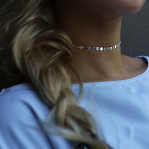 Bohemian Jewelry Gold Coin Necklace Simple Sequin Choker Necklace Collares