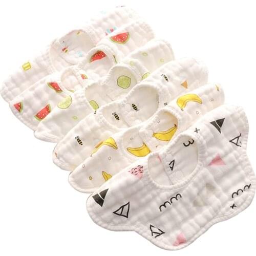 Soft Baby Bibs 8 Layers Cotton Gauze 360 Degree Rotation Baby Bandana Drool Bibs for Drooling and Teething Infant Saliva Towel