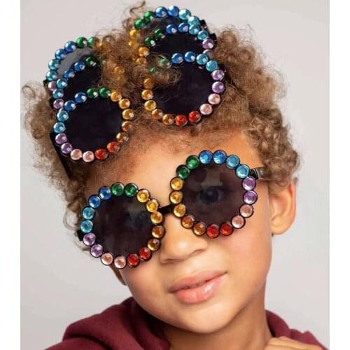 Outwear Kids Round, Bling Rhinestone Frame UV400 Headwear for Girls Boys 2-8Years 2021 New Fashion