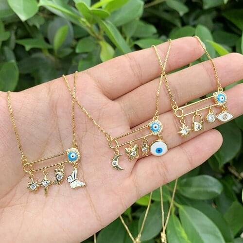 Elegant Jewelry Suitable For Women Sunflower/Star/Eye Mini Brass CZ Pndant Minimalist Gold Plated Box Chain Necklace