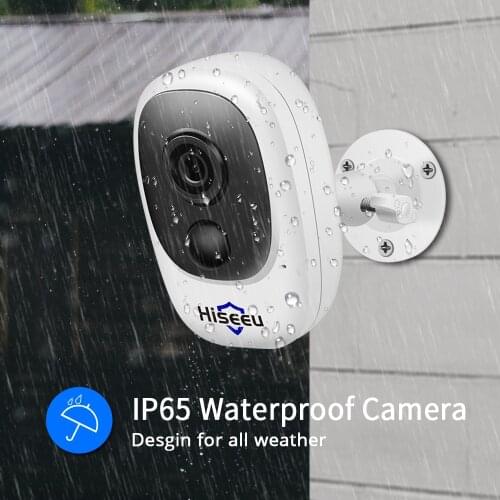Hiseeu 100% Wire-Free Rechargeable Battery CCTV Wifi IP Camera Outdoor IP65 Weatherproof Home Security Camera PIR Motion Alarm