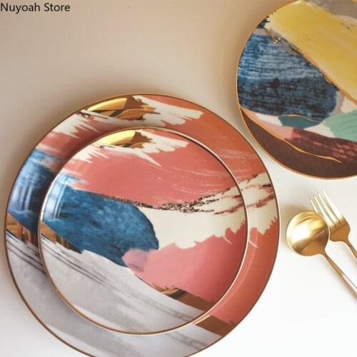 Nordic Style Phnom Penh Ceramic Dessert Plate Flat Plate Dish Plate Western Steak Plate Creative Photography Props Decoration