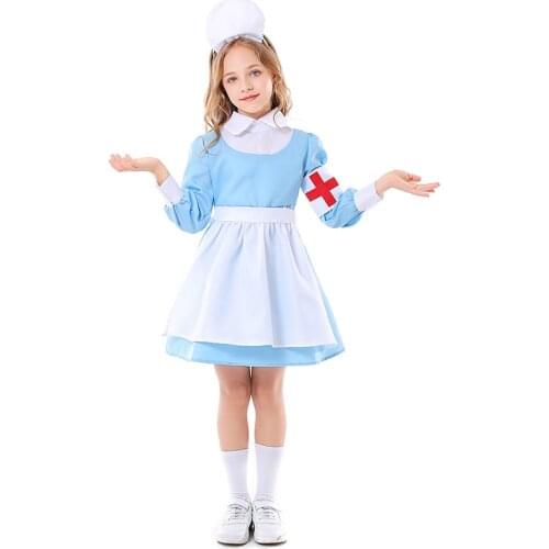 Umorden Girls Blue Little Nurse Costumes Child Halloween Purim Carnival Role Play Mardi Gras Fancy Dress