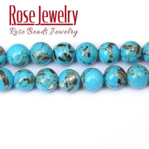Natural Peacock Blue Shell Howlite Stone Round Beads for Jewelry Making 4-12 mm Turquoises Spacer Beads Handmade 15" Strand