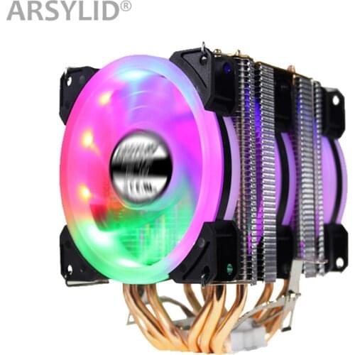 4pin PWM CPU cooler for LGA2011 narrow for AMD AM4 6 heat-pipes cooling 9cm RGB fan support 3 fans CPU fan