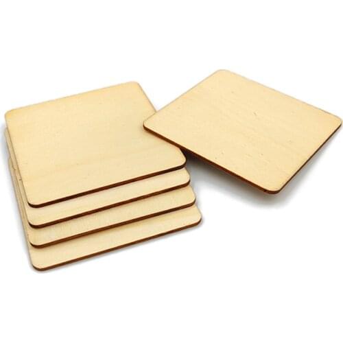 100pcs 10mm Unfinished Square Blank Wood Pieces Wooden Square Cutouts for DIY Crafts,Pyrography,Painting,and Decorations