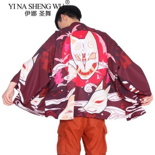 Summer Cardigan Japanese Style Printed Fox Kimono Fashion Streetwear Japan Fashion Harajuku Anime Robe Traditional Asian Clothes