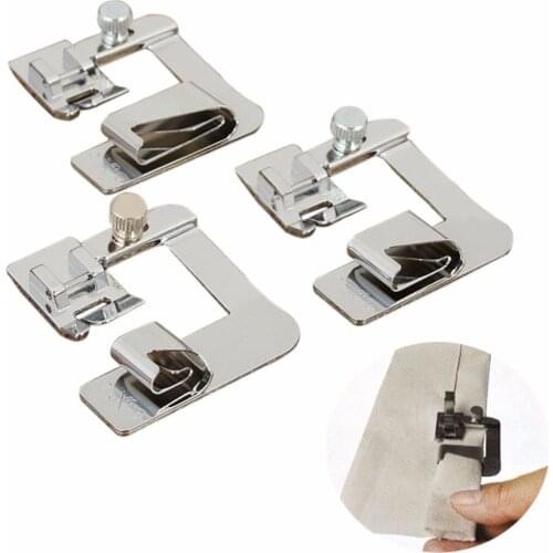 Metal 3pcs 1/2" 3/4" 1" Ruffler Wide Rolled Hem Set Sewing Machine Hemmer Foot
