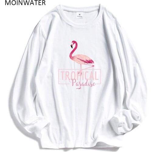 MOINWATER Women Fashion Long Sleeve T shirts Female Cotton White Flamingo Tees Lady Casual Black T shirt Tops MLT1906