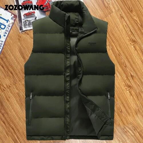 ZOZOWANG Newest 2020 Autumn Winter Men Coat Warm Sleeveless Jacket Casual Men Vest Coat Fleece Army Green Waistcoat Big Size 6XL