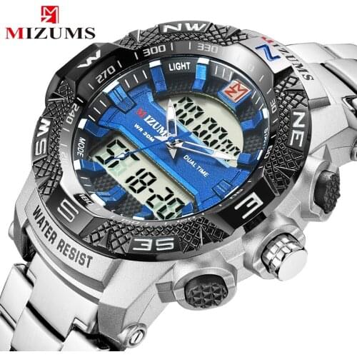 MIZUMS Men Watch Luxury Brand Sport Style Watches Mens Quartz Wristwatch Male Full Steel Waterproof Clock Man Relogio Masculino