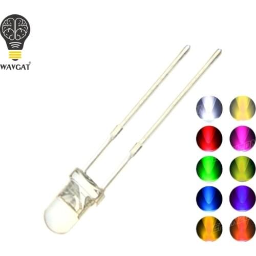 100PCS 3MM LED Diode Kit 3V DIY Set Light Emitting Warm White Green Red Blue Yellow Orange Purple UV Pink Ultra Bright 20mA