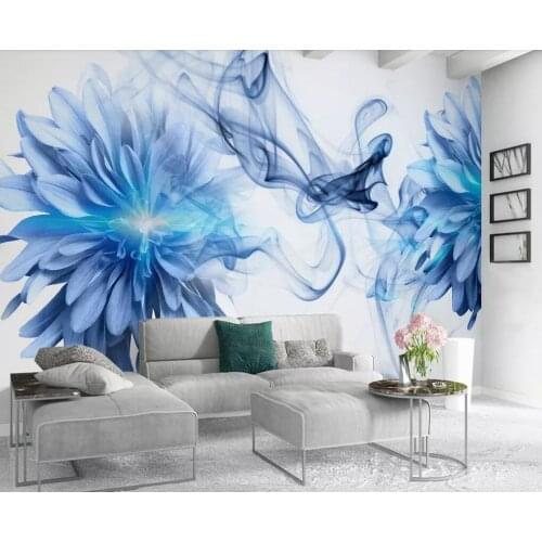 XUE SU Wall covering custom wallpaper modern minimalist abstract smoke blue flower bedroom background wall 3D mural