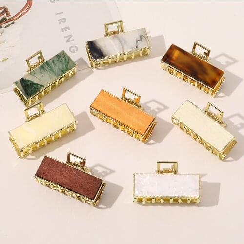 New Fashion Alloy Wooden Acrylic Clip Simple Geometric Hairpin Ponytail Barrettes for Women Girls Hair Accessories Headwear