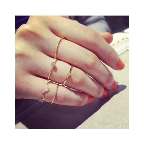 New rhinestone wave 5 piece set ring personality joint set ring index finger joint rings for women