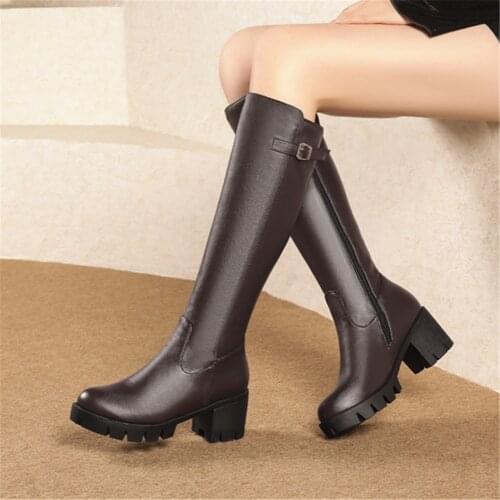 NEW Boots Women Knee High Boots Thick Heel Platform boots long autumn winter was thin Jane Martin high simple boots botas mujer