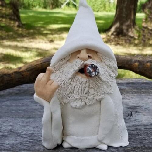 Resin White Old Man Statue Naughty Gnome Garden Decoration Smoking Wizard Dwarf Elves Outdoor Lawn Sculptures Accessories