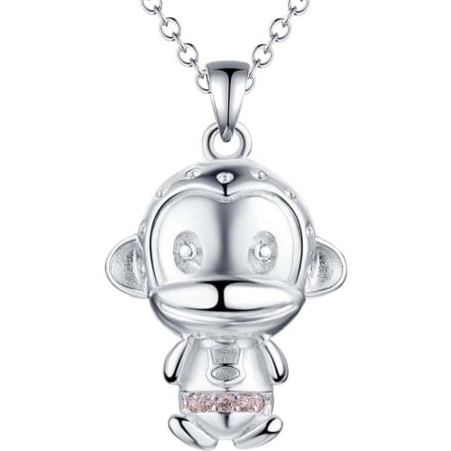 Hot Silver color monkey pendant necklace with zircon fashion jewelry beautiful birthday gift for girls cheap wholesale