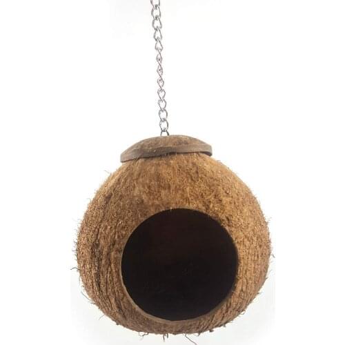Bird Nest Natural Coconut Shell Hut House with Climbing Ladder Hanging Swing Toy for Parakeet Cockatiel Canary Finch