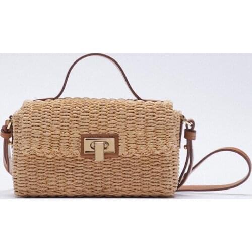 Hand-held straw woven bag paper rope woven bag, messenger bag