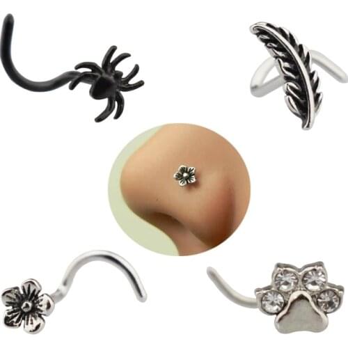 1-4pcs Copper Nose Ring Stud Piercing Set Stainless Steel Flower Spider Bone Piercings Nariz Rings Studs Women Body Jewelry 20G
