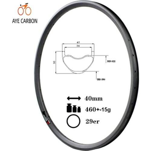 Symmetric 40mm wide 30mm depth 29er carbon MTB rims Tubeless ready and hookless 29 inch carbon mountain bike rims for AM