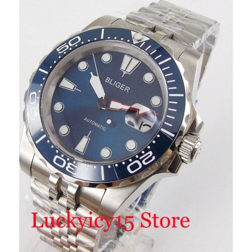 Blue BLIGER Fashional Men Watch Sapphire Glass Rotating Bezel MIYOTA Automatic Movement Jubilee Band