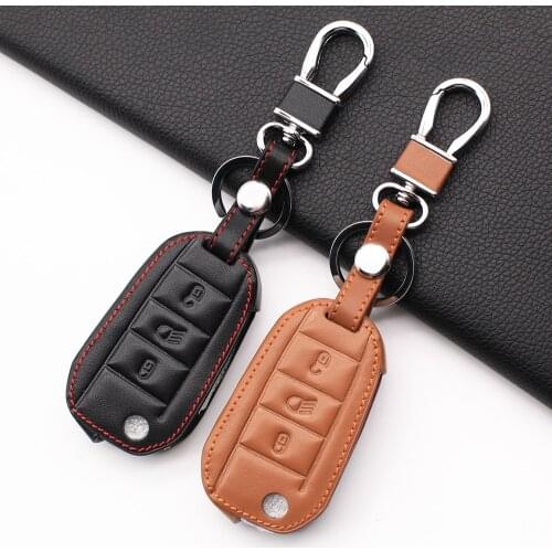 3 Button folding 100% leather car key case for Peugeot 3008 208 308 508 408 2008 Protective Carrying Case Holder Car Accessories
