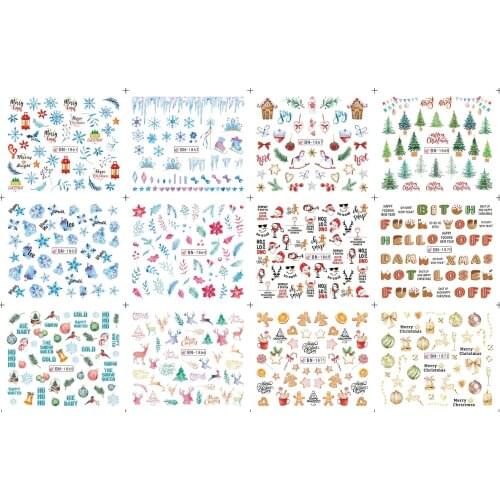 UPRETTEGO 12 PACKS / LOT NAIL ART BEAUTY WATER DECAL SLIDER NAIL STICKER CHRISTMAS XMAS SNOW FLAKE ICE CONE SANTA BN1861-1872