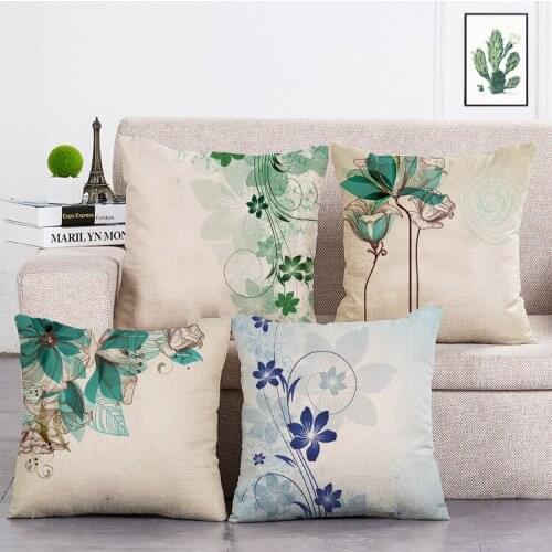 Retro style line flower Printed Cushion Cover Linen Throw Pillow Car Home Decoration Decorative Pillowcase T469