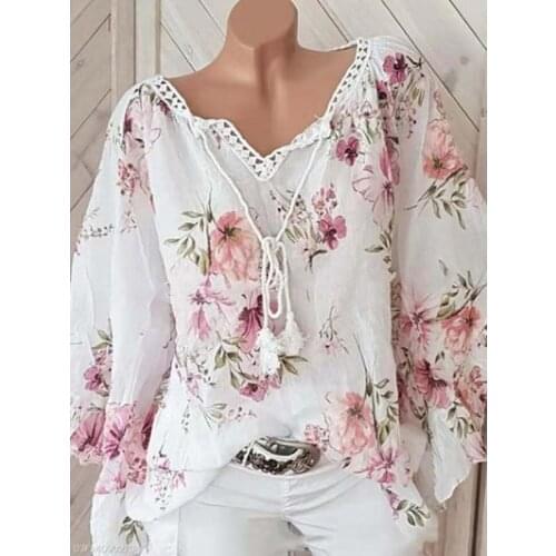 Large Size Loose Women Blouse 2021 Fall New Product Women Chiffon Shirt Top Fashion V-neck Hollow Long-sleeved Women Blouse Top