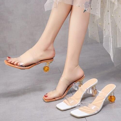 Women New Summer High Heels Transparent Square Toe Sandals Ladies Wedges Sandals Slipper Female Casual Outdoor Med Design Slides