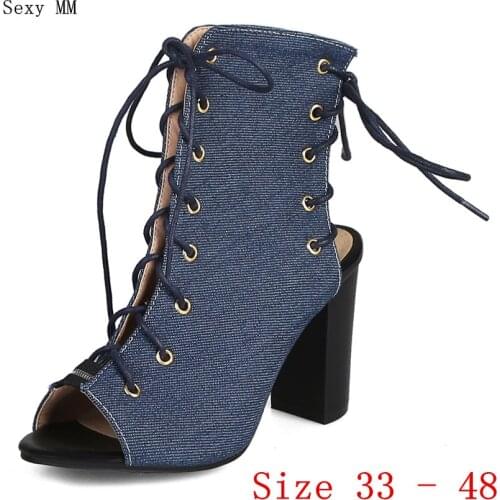 Women High Heel Sandals Shoes Denim Woman High Heels Gladiator Sandals Pumps Small Plus Size 33 34 - 40 41 42 43 44 45 46 47 48
