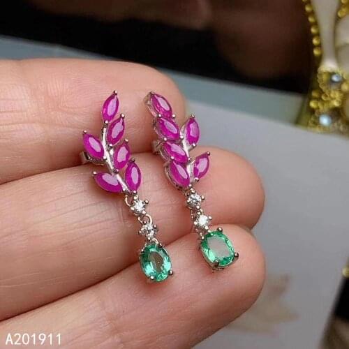 KJJEAXCMY fine jewelry 925 sterling silver inlaid Natural Emerald ruby luxurious Womens earrings support detection fashion