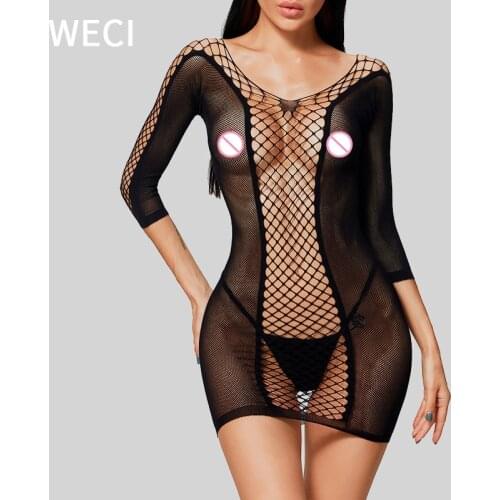 WECI Fishnets Bodysuit Erotic Dress Transparent Body Stockings Sexydresses Catsuit Lingerie Mesh For Sex Women Sensual Clothes