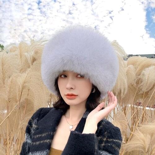 Winter Women Fashion Russian Thick Warm Beanies Fluffy Fake Faux Fur Hat Empty Top Hat Gift S2544