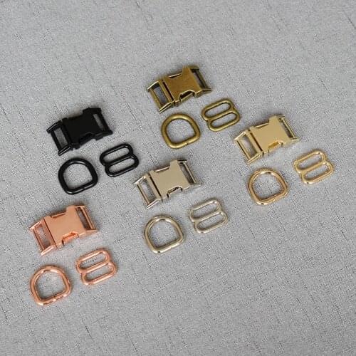 10 set 15mm metal straps slider D ring release belt buckle for pet dog collar dog leash sewing DIY accessory