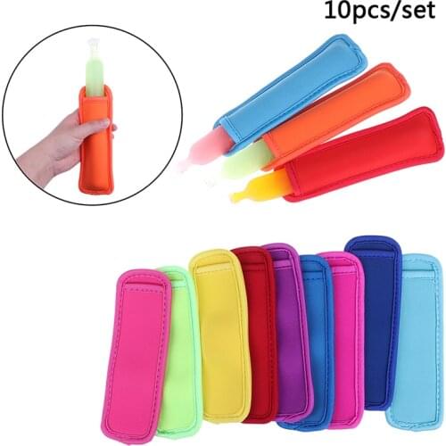 10Pcs Colorful Popsicle Holders Neoprene Pop Ice Sleeves Cream Holder Kids Freezer Reusable Summer Icy Block Lolly Food Ice Pack