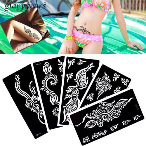 5 Pieces Indian Henna Tattoo Stencil Airbrush Painting Flower Chain Pattern Template Tattoo Stencil for Beauty Women New S200#25