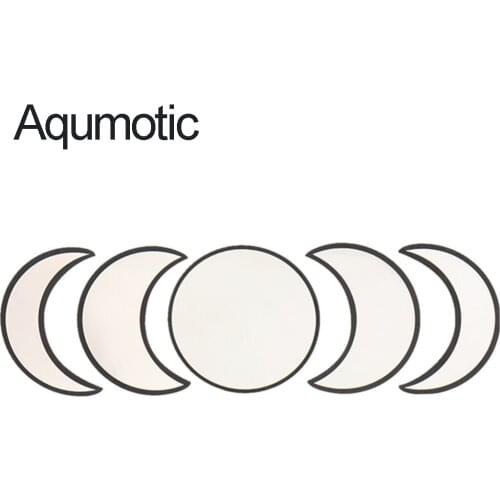 Aqumotic 5pcs Ornament Moon Phase Wall Mirror Apartment Bedroom Wooden Frame Home Decor Nordic Style Shatterproof Office Sticker