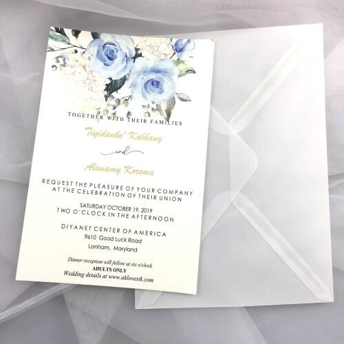 Free Shipping 50x Customized Personalized Wedding invitations Invite Birthday Greeting card with Envelopes RSVP